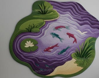 Hand-Tufted Wool Koi Pond Rug: Artistic Nature Carpet