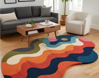 Hand-Tufted Wool Rug | Abstract Wavy Modern Carpet