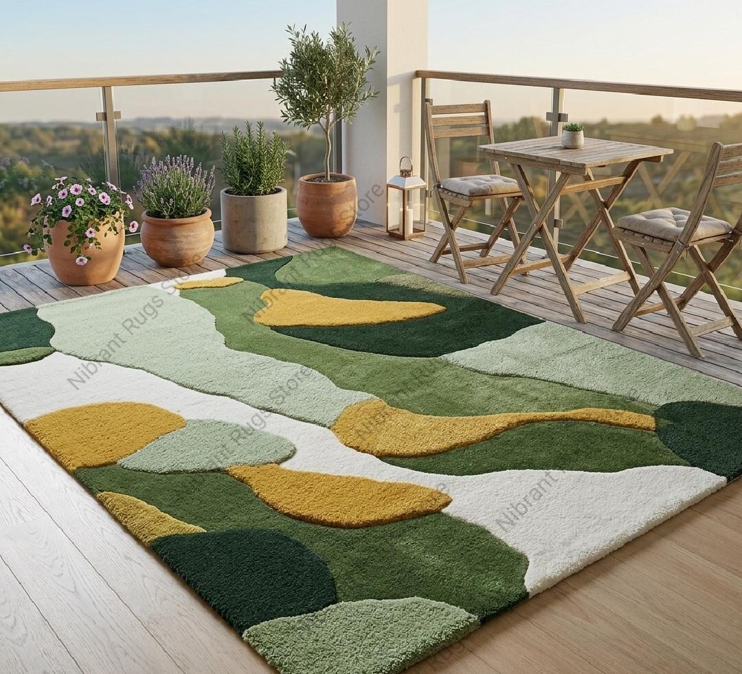 Green Abstract Tufted Rug, Modern Area Rug, Botanical Living Room ...