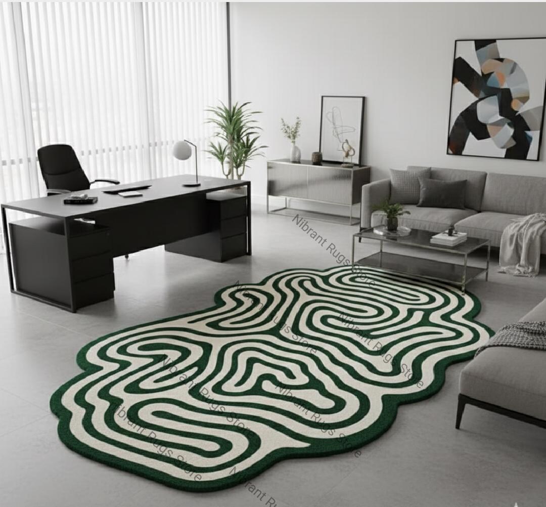 Green Abstract Outdoor Rug | Organic Wavy Patio Rug - Etsy