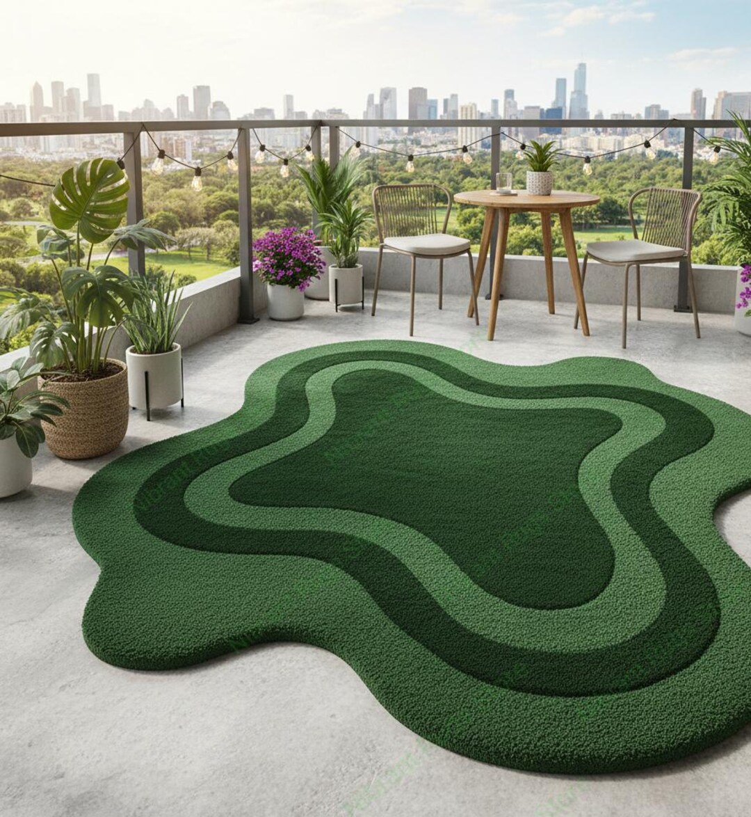 Organic Green Wool Rug, Modern Abstract Wavy Area Rug, Hand Tufted - Etsy