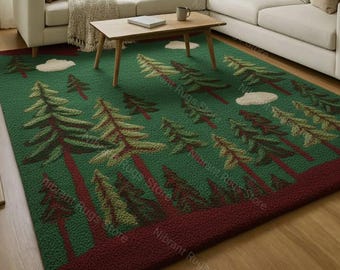 Moss Green Forest Luxury 3D Wool Rug – Hand-Tufted 100% Wool | Nature Inspired