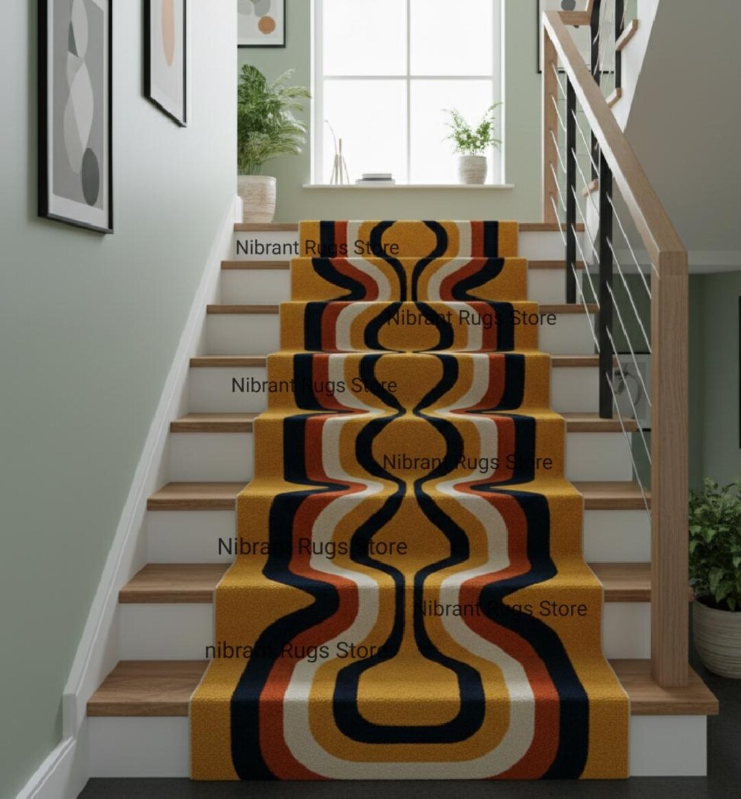 Stair Runner Rug Pattern Hand Tufted Wool Stair Runner Rug, Retro Wave Design - Etsy
