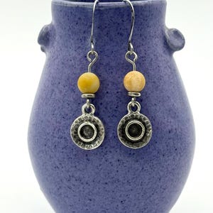 Yellow Stone Earrings, Silver Dangle