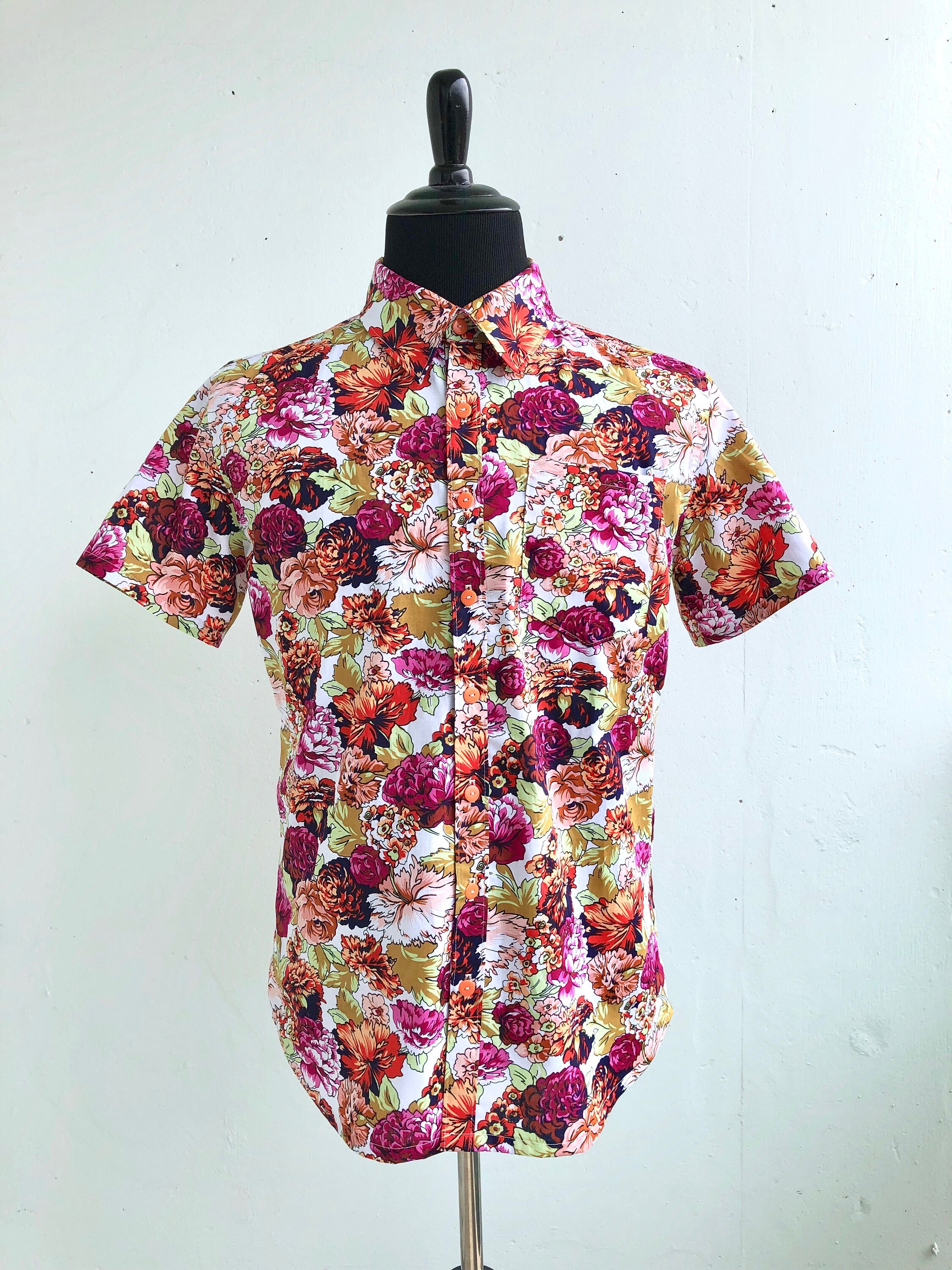 Men's Button up Short Sleeve Shirt Floral Print Cotton | Etsy Canada