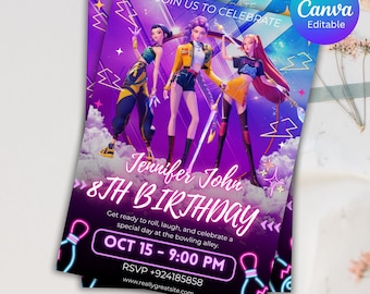 Kpop Demon Hunters Birthday Invitation Template | Editable Canva Template | Kpop Anime Invite | Digital Download | Printable Card for Kids