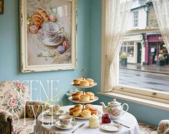 Picture Frame Mockup PSD, Distressed White Frame, English Tea Room, 5x7 8x10 A4, Smart Object, Vintage Cafe Mockup, Cottagecore, Download