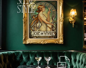 Picture Frame Mockup PSD, Ornate Gold Frame, Emerald Green Art Deco Bar, 5x7 8x10 A4, Smart Object, Maximalist Mockup, Digital Download