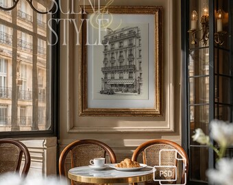Picture Frame Mockup PSD, Ornate Gold Frame, Parisian Cafe Scene, 5x7 8x10 A4, Smart Object, French Bistro Mockup, Belle Epoque, Download