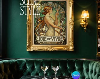 Picture Frame Mockup, Ornate Gold Frame, Emerald Green Art Deco Bar, 5x7 8x10 A4, Canva PNG JPG, Maximalist Mockup, Digital Download