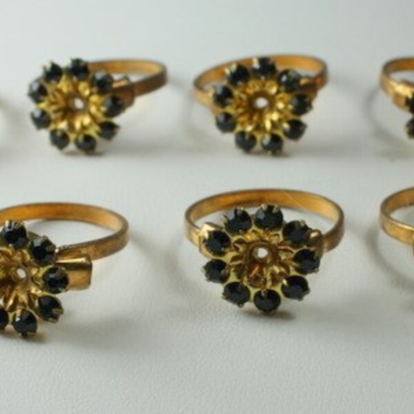 Lot of 10  Vintage  Brass and Rhinestone Ring Settings