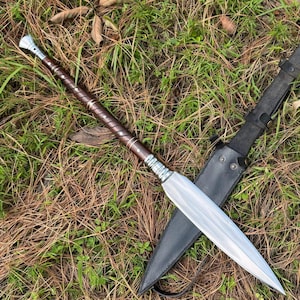 Hand-Made Viking Spear Hunting spear– 35″ High Carbon Steel Blade with Rosewood Handle