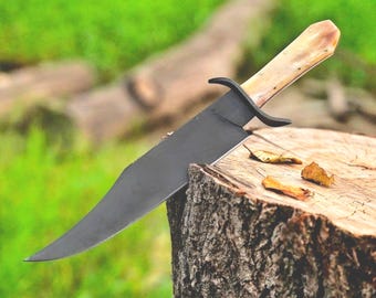 Handmade 5160 Spring Steel Bowie Knife: Acid wash Finish, Camel Bone Handle