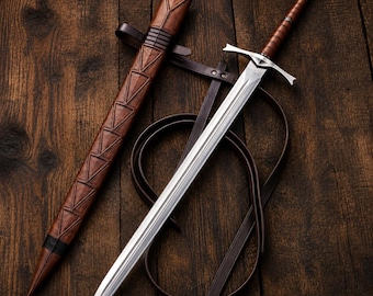 Hand Forged Medieval Arming Sword with 5160 Carbon Steel Blade, Leather Grip & Sheath | Knight Collector Display Sword
