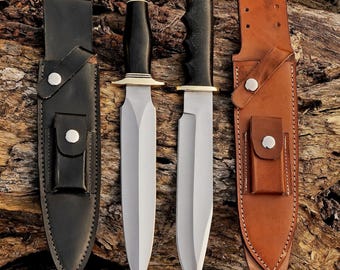 Hand Forged D2 Steel Bowie Knife Set: 14" Hunting Survival Knives with Leather Sheath