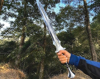 Handmade Carbon Steel Fantasy Sword, Rosewood Handle, Silver Guard Display Piece