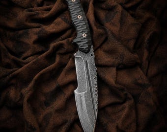 Shadow Fang Tracker Knife | Handmade 5160 Spring Steel Fixed Blade with Micarta Handle | Custom Gift for Him & Collectors