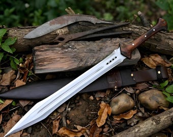 Handmade Roman Gladius Sword, Carbon Steel Blade, Rosewood Handle, Leather Sheath
