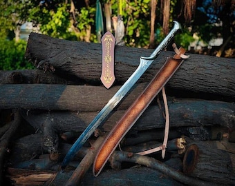 Handmade Viking Elven Sword with leather sheath and wall Mount