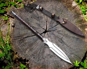Handmade Viking Spear Replica – 35″ Carbon Steel with Rosewood Handle, Decorative Historical Collectible