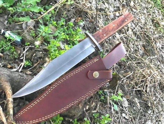 Hand Forged 1095 High Carbon Steel Bowie Knife: Rosewood Handle, Leather Sheath