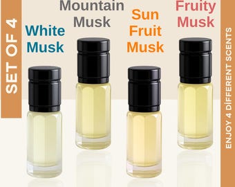 Organic Musk Fragrance Oil Set: Fruity Floral, Sunny, Mountain, White Musk