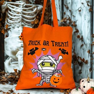Trick Or Treat Bag, Child Halloween Bag, Halloween Bags, Kids Halloween Tote Bag, Cute Mummy Tote, Halloween Candy Bag, Reusable Tote