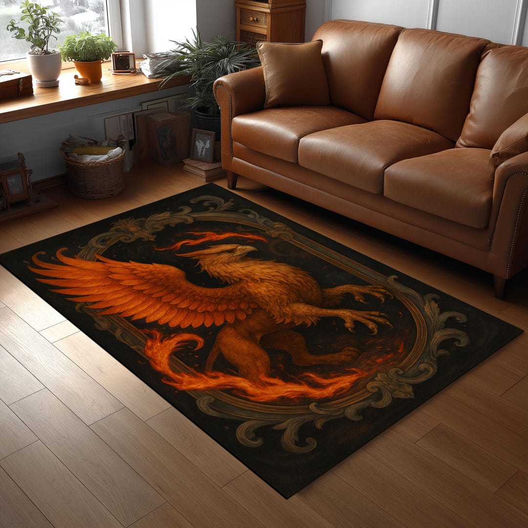 Griffin Area Rug: Mythical Gothic Fiery Beast Design - Etsy