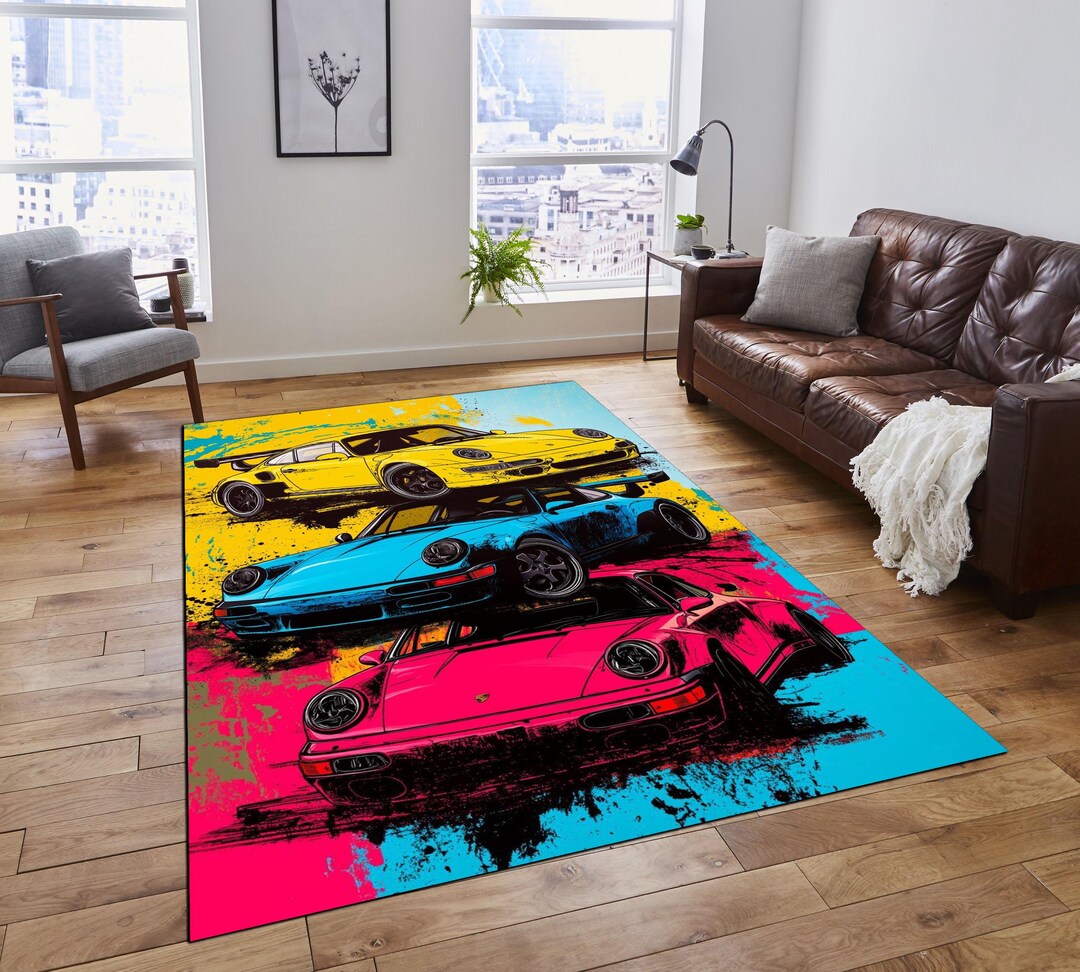 Pop Art Car Rug, Colorful Automotive Theme, Garage Decor - Etsy