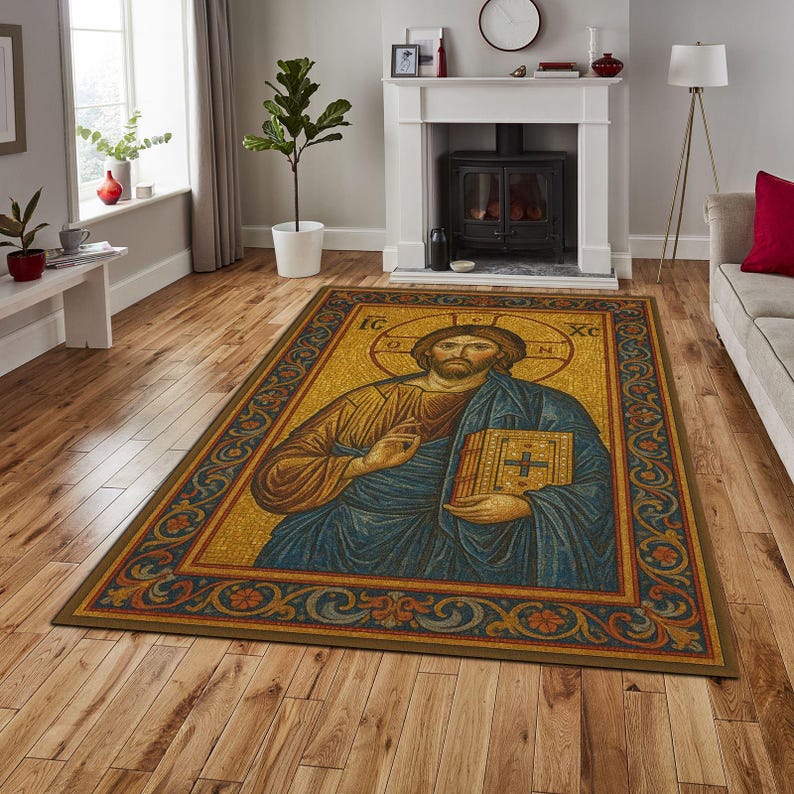 Jesus Rugs Graphics Byzantine Jesus Mosaic Rug: Vintage Orthodox Icon Art - Etsy UK
