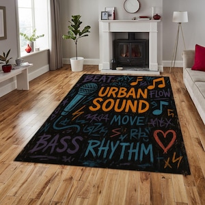 Tapis design graffiti : art sonore urbain pour chambre d'ado