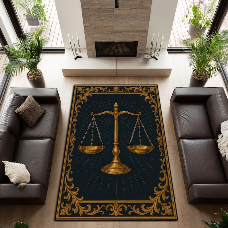 Gold Scale of Justice Rug - Elegant Lawyer Office Decor - Etsy