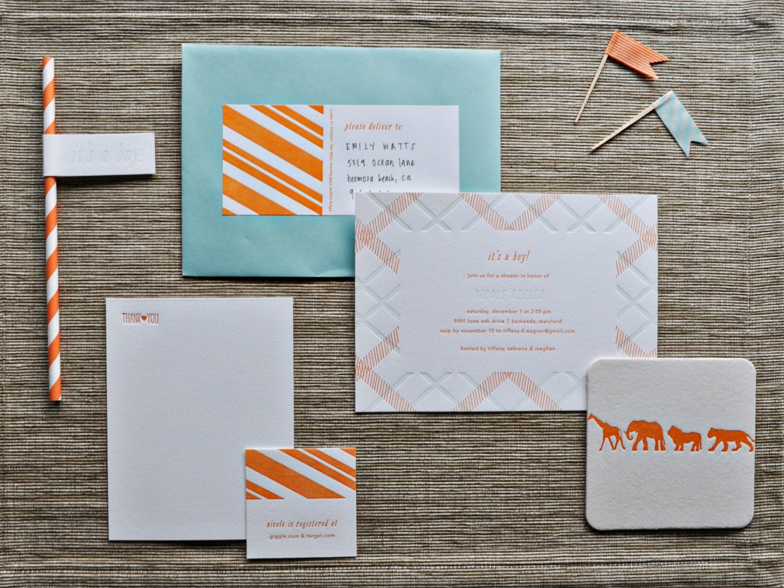 Custom Letterpress Baby Shower Invitations Etsy