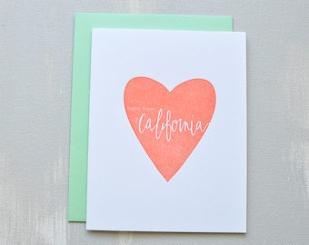 hello from california letterpress card