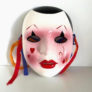 Vintage Hand Painted Porcelain Clown Mask 1980’s, Pierrot Clown Style