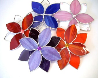 Flower stained glass 3D flower sun catcher large flower with bling