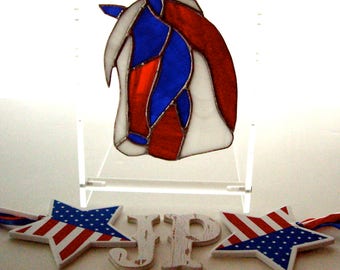 America USA Patriot Stained Glass Horse Lovers Suncatcher Red/White/Blue