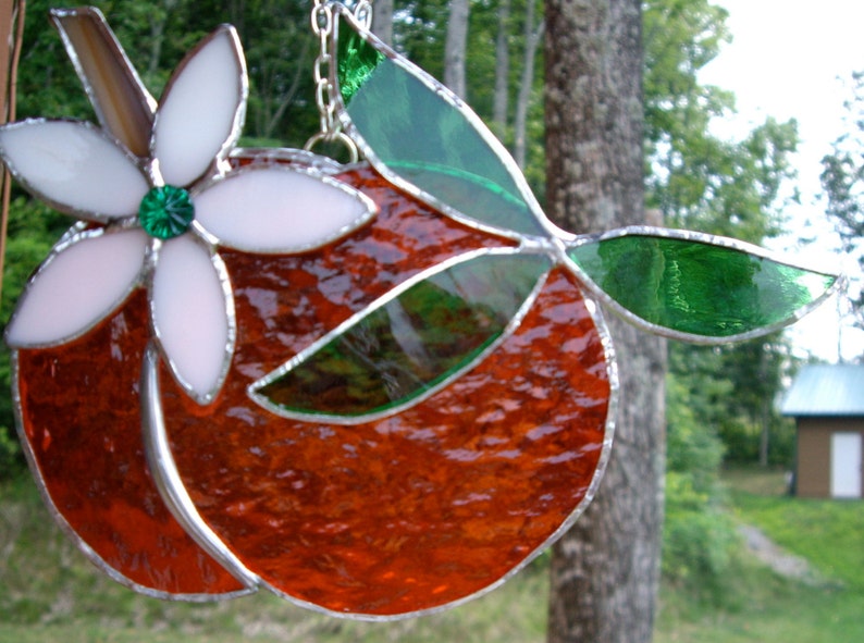 Orange fruit stained glass orange suncatcher Florida California oranges image 3