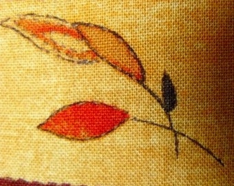 Autumn Print Pillow Handmade Hand Embroidered