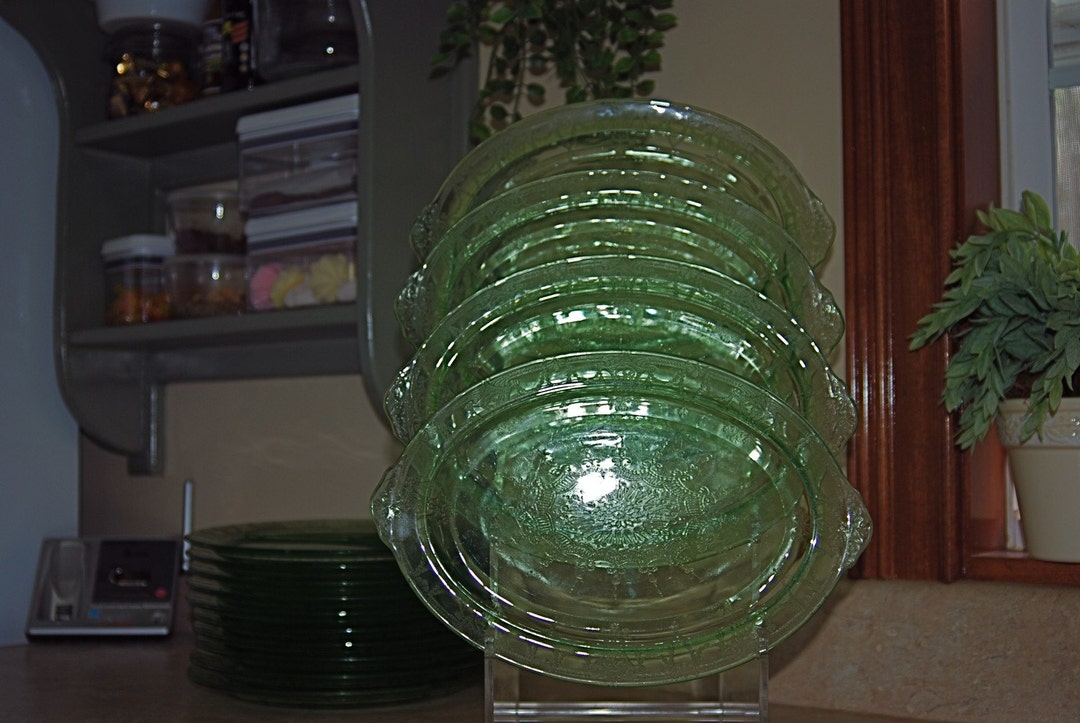 Vintage Anchor Hocking Cameo Green Sandwich Glass Plates Etsy