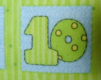 Pillow Baby Hand Embroidered counting numbers lime green yellow nursery