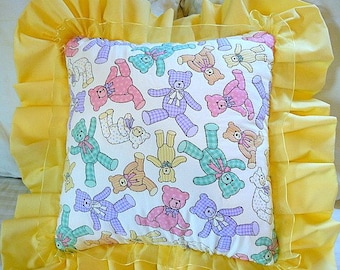 Baby pillow nursery handmade embroidered cuddley bear pillow.