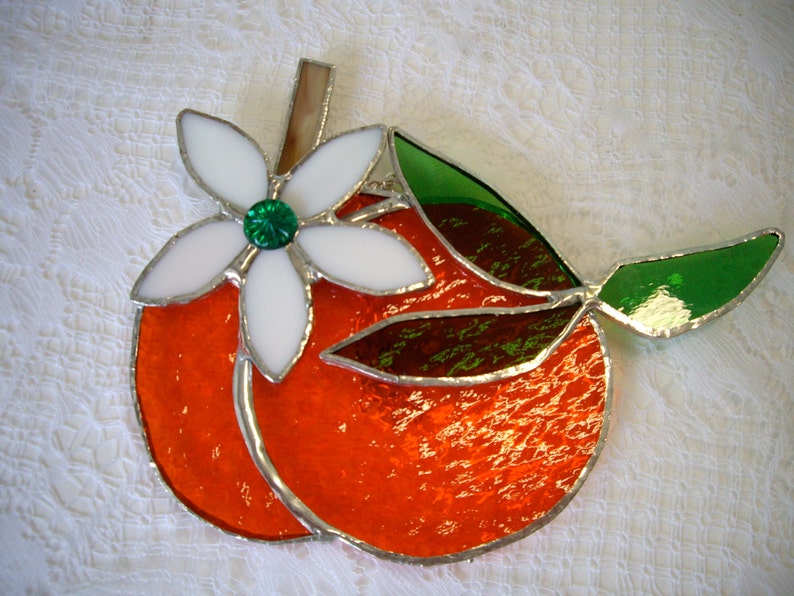 Orange fruit stained glass orange suncatcher Florida California oranges image 2