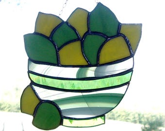 Margaritaville  Bowl of Limes and Lemons Stained Glass Suncatcher.