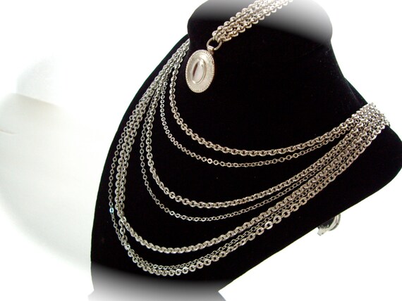 Vintage Avon Silver 7 strand chain necklace 5 str… - image 2