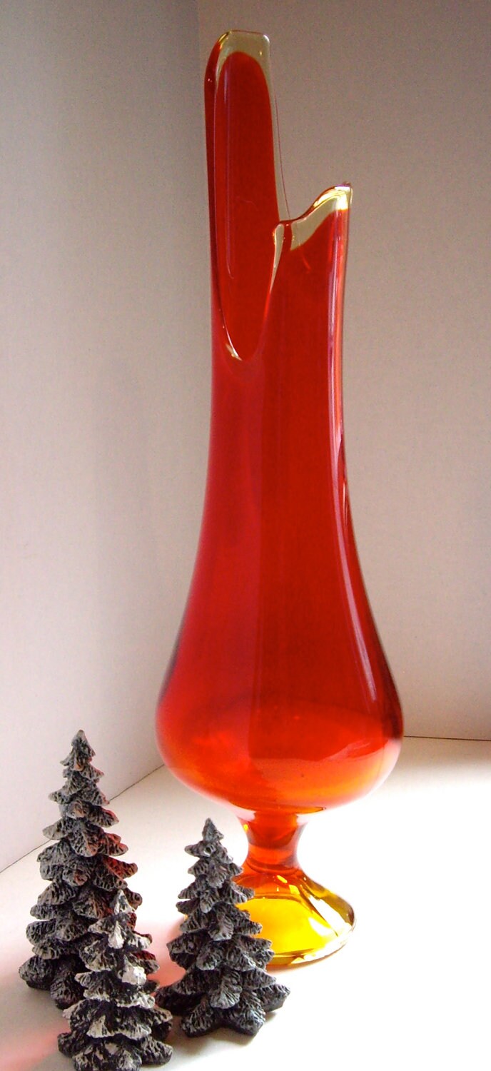 Vintage Fenton Amberina Footed Swung Vase Large 1950s Etsy