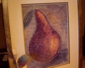 Vintage Art Framed Signed Pear 1990