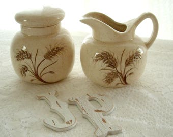 Raised/Wheat/Pattern/Creamer/Sugar/Weed/Farm/Handmade/Pottery/OOAK  1970s