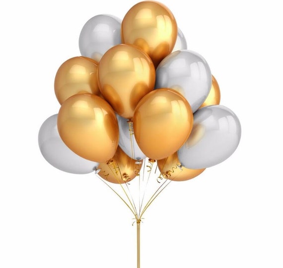 Gold and silver Party Balloons ,pack of 12, Balloon Bouquet, Gold Balloon Bouquet | Silver and Gold Balloons, Silver and Gold Birthday Decor Il_570xn