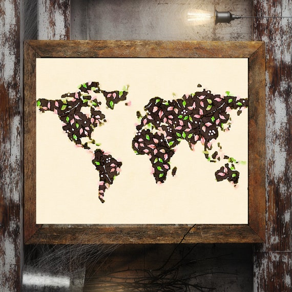 World map Printable art Wanderlust Floral Watercolor world map Geography print Travel decor art Printable wall art Wanderlust travel art Il_570xn